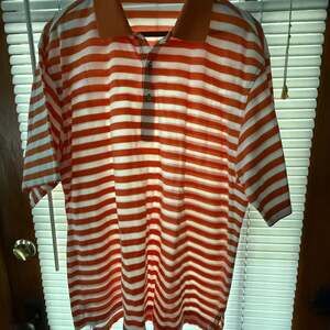 Fairway & Greene  L Orange Striped Cotton Golf Shirt